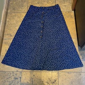 Polka dot navy blue long skirt XL